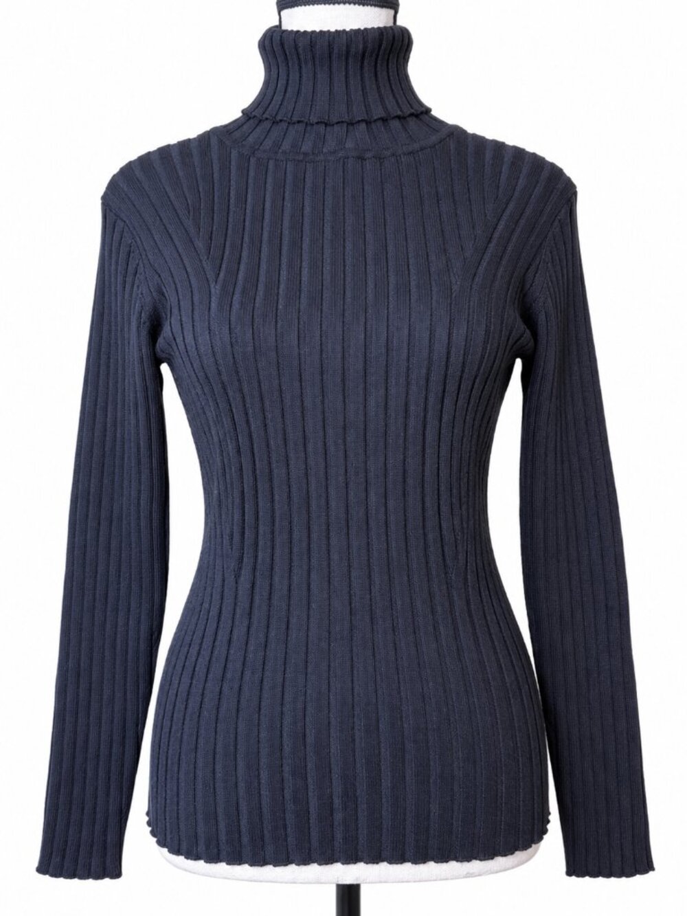 Audrey & Grace Ribbed Turtleneck Sweater Women's Size M Black Fitted Stretch